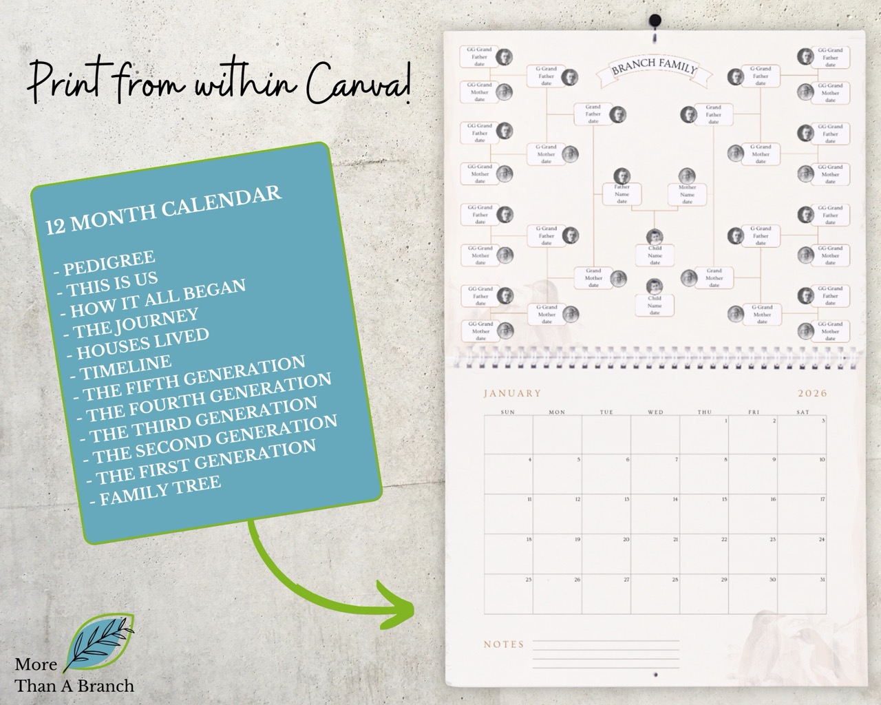 Canva Family History Calendar