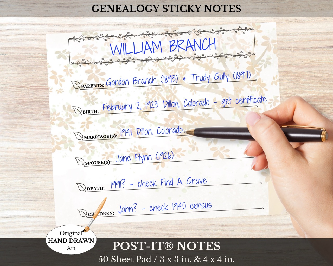 Genealogy Stickie Note