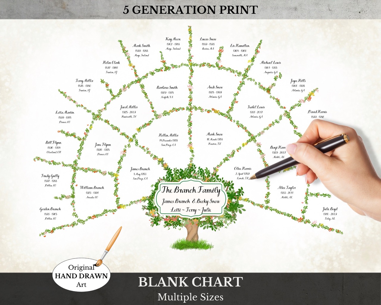 Printed Family Tree Chart for Wall