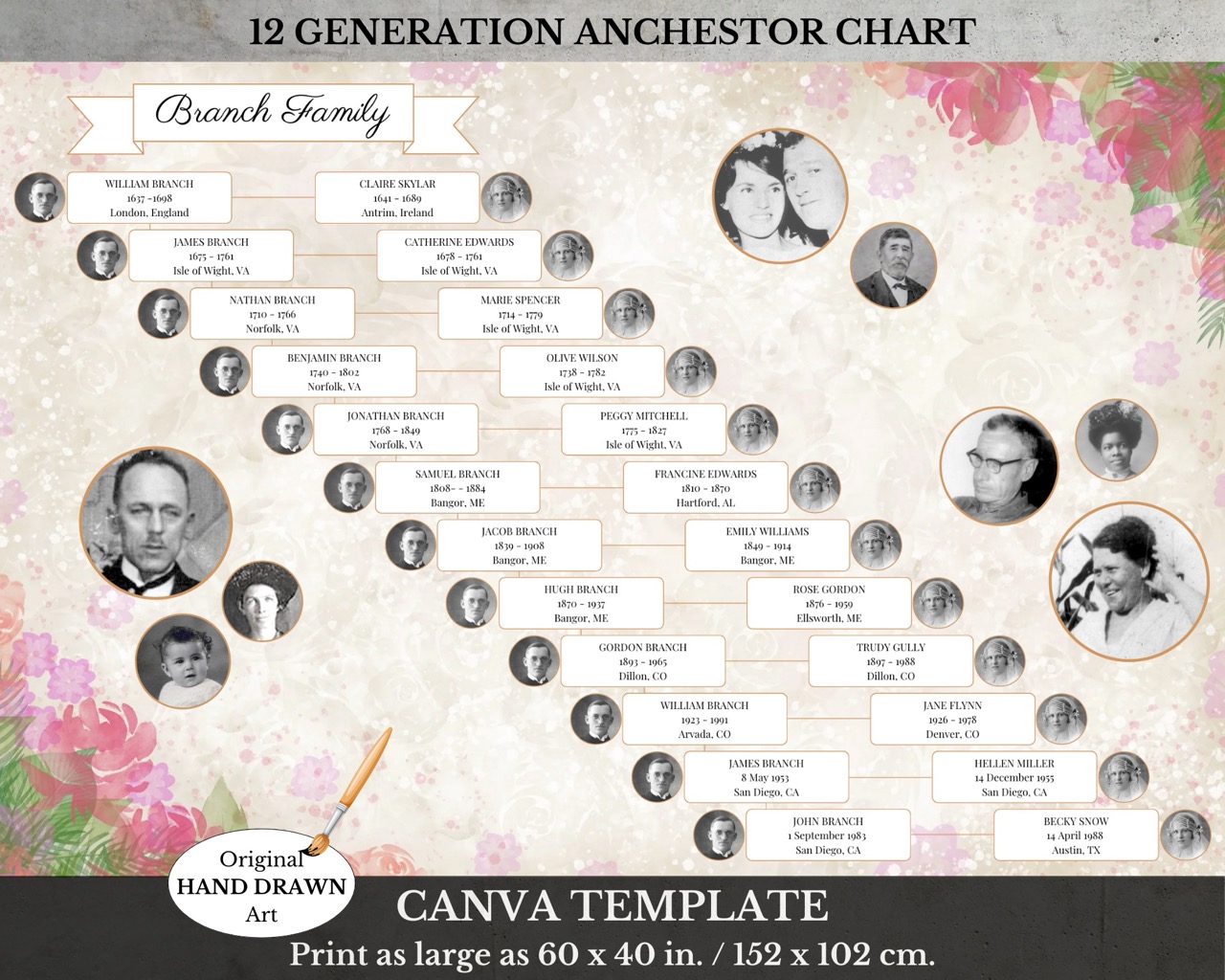 12 Generation Lineage Family Tree